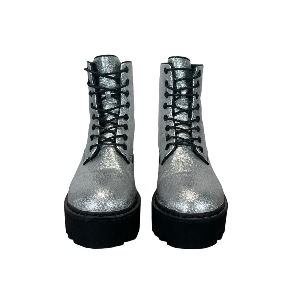 Metallic Silver Platform Combat Boots - image 2